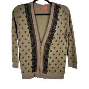 Spoiled Brown Polka Dot Sweater with Black Lace Detail Size Medium
